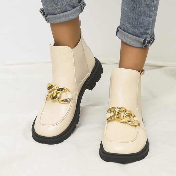 

Metal Decor Chelsea Boots, Beige