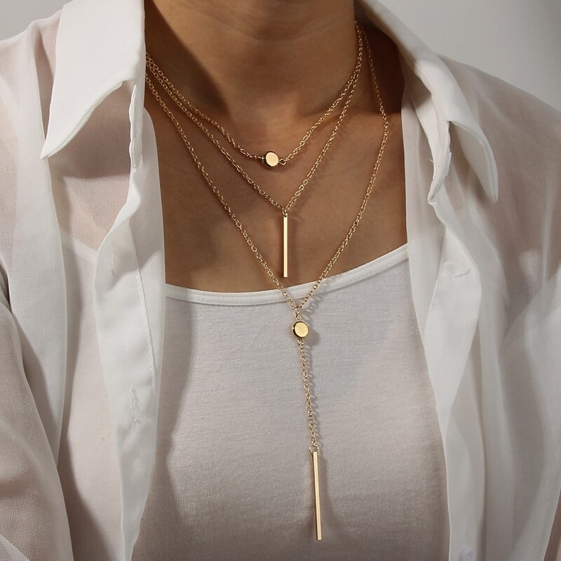 

Geo Pendant Layered Chain Necklace, Gold