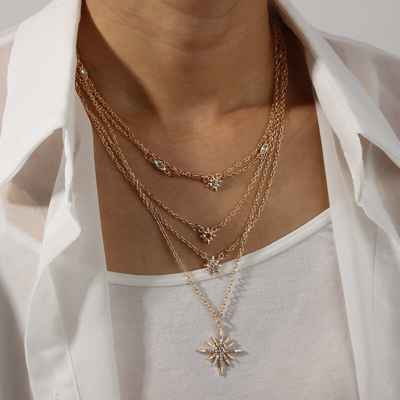 

Rhinestone Decor Layered Chain Necklace, Gold