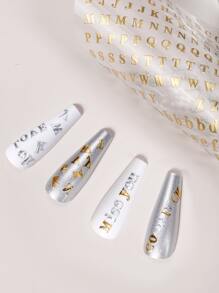 2 Piezas/set Calcomanías De Uñas De Patrón Metálico De Alfabeto De Estilo Y2k Para Arte De Uñas Diy - Multicolor - Ver 4