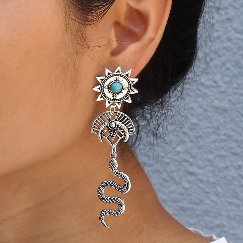 

Snake Drop Earrings, Antique silver