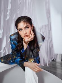 Mulvari 星空圖案西裝領PU皮革西裝外套 - 彩色 - 查看 3