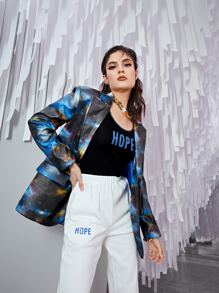 Mulvari 星空圖案西裝領PU皮革西裝外套 - 彩色 - 查看 4