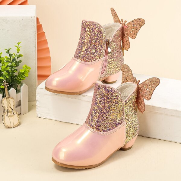 

Girls Applique Side Zipper Boots, Pink