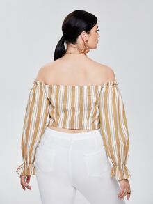 SHEIN Plus Off Shoulder Striped Print Bell Sleeve Top - Multicolor - View 2