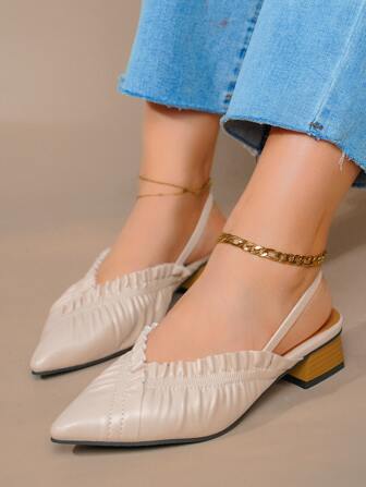 褶邊露跟平底鞋