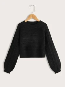 Girls Cable Knit Sweater - Black - View 1