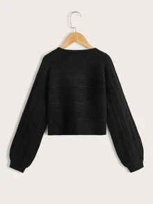 Girls Cable Knit Sweater - Black - View 2