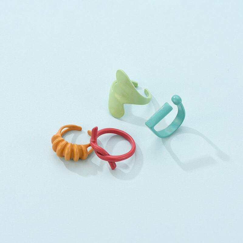 

4pcs Twist Design Ring, Multicolor