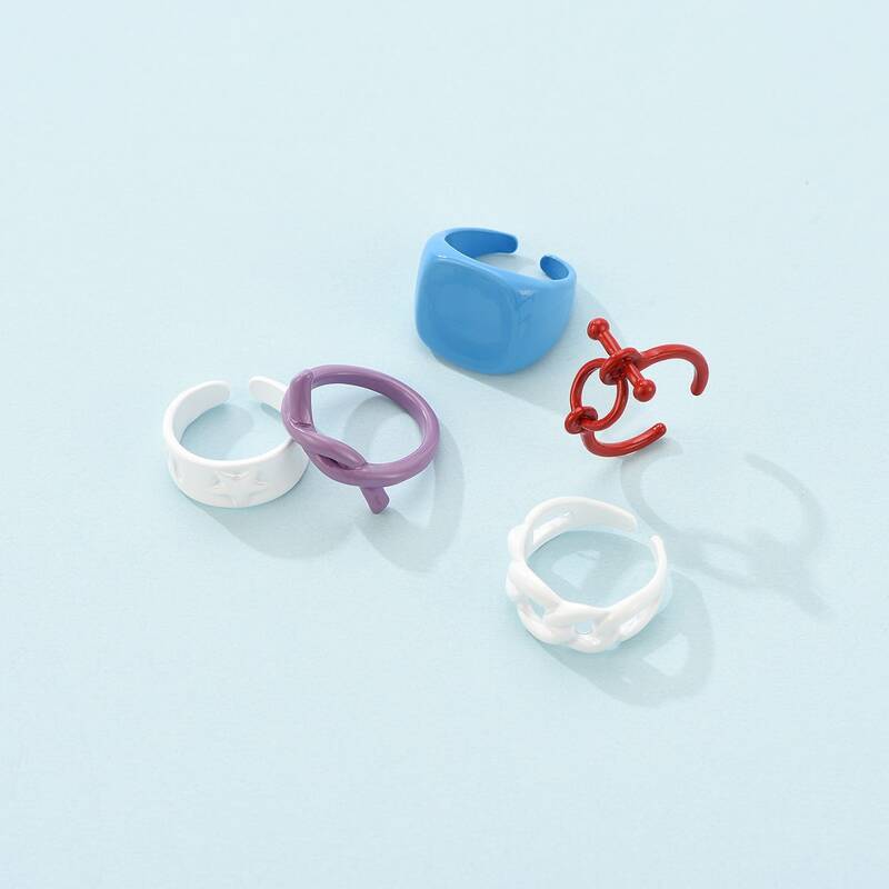 

5pcs Chain Design Ring, Multicolor