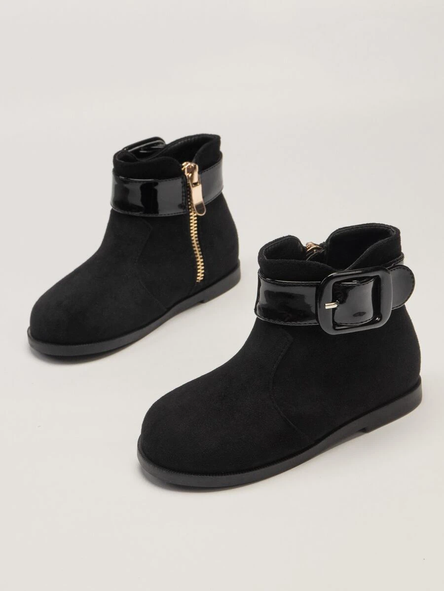 Cô gái Giày ống Suedette  Đồ trang trí khóa Dây kéo bên - màu đen - Xem 1