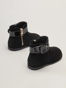 Cô gái Giày ống Suedette  Đồ trang trí khóa Dây kéo bên - màu đen - Xem 2