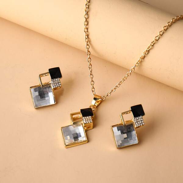 

Rhinestone Decor Drop Earrings & Necklace, Multicolor