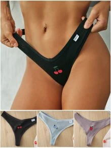 3 piezas Bragas tanga con estampado de fruta - Multicolor - Ver 1
