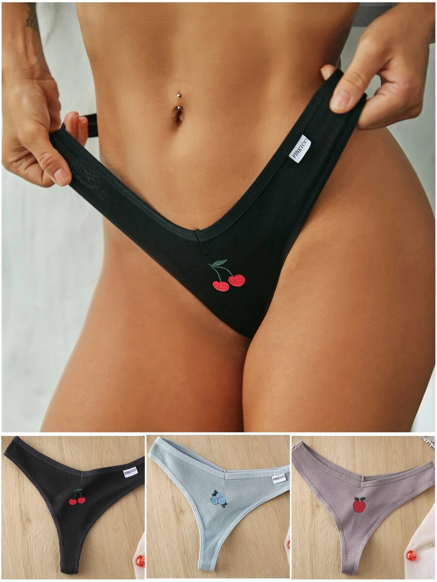 3 piezas Bragas tanga con estampado de fruta - Multicolor - Ver 1