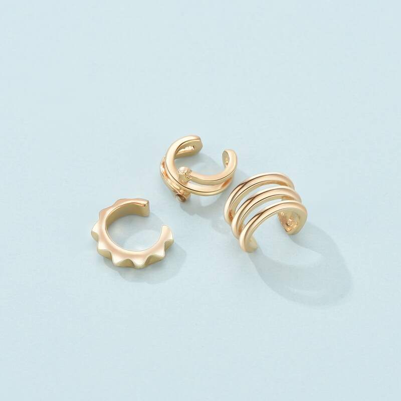 

3pcs Rhinestone Decor Ear Cuff, Gold