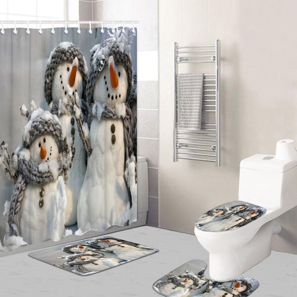 

1pc Christmas Snowman Print Bath Mat Or 1pc Shower Curtain, Multicolor