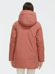 GASMAN 標語圖案貼布細節插肩袖抽繩連帽絎縫外套 - 紅木色 - 查看 2