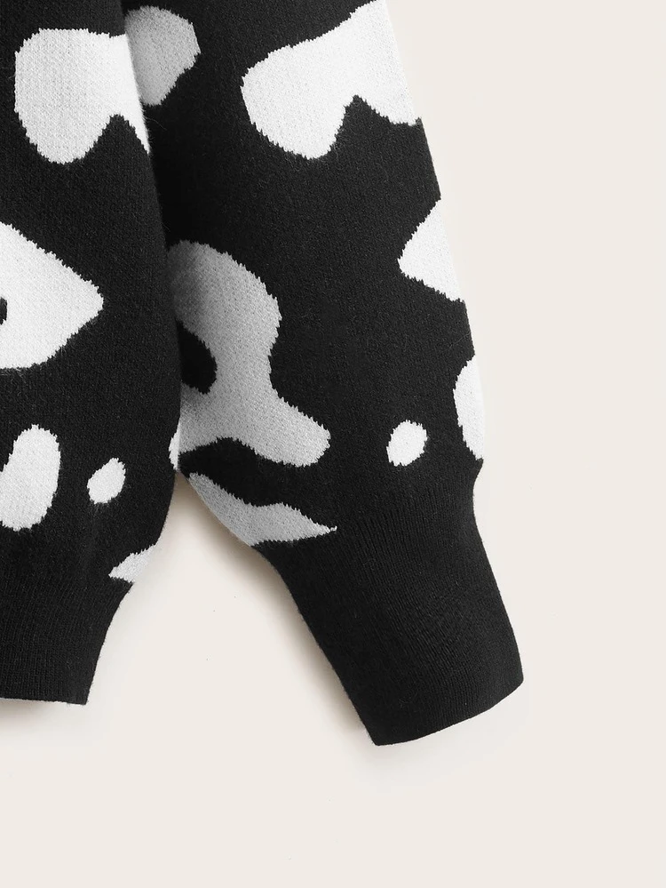 Plus Allover Pattern Drop Shoulder Cardigan - Black and White - View 3