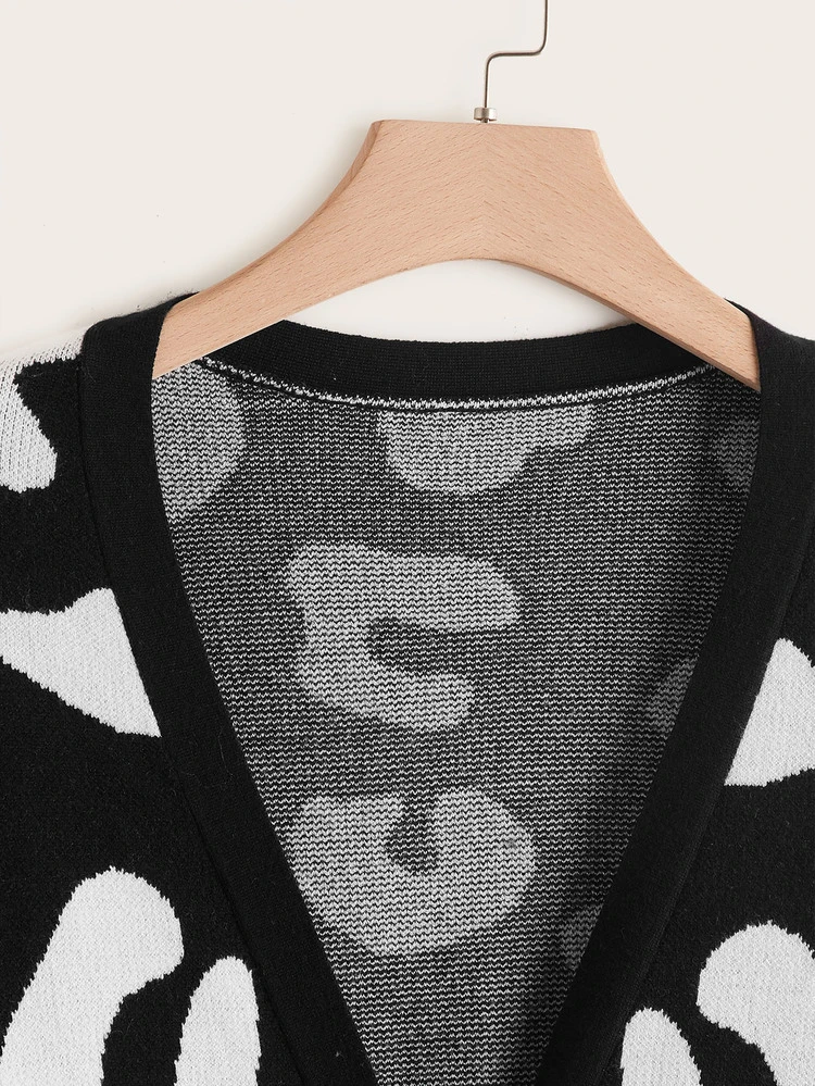 Plus Allover Pattern Drop Shoulder Cardigan - Black and White - View 4