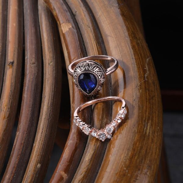 

2pcs Rhinestone Decor Ring, Rose gold