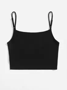 SHEIN EZwear Áo hai dây Gân đan Lá thư Gợi cảm - màu đen - Xem 3