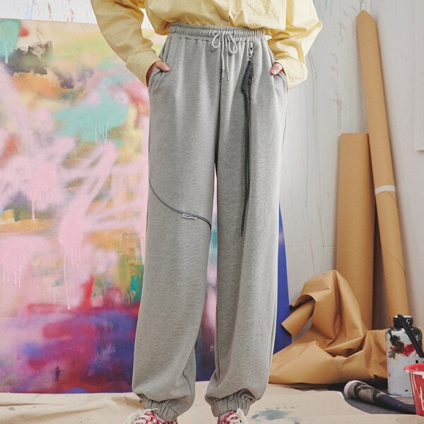 

Contrast Seam Drawstring Waist Sweatpants, Light grey