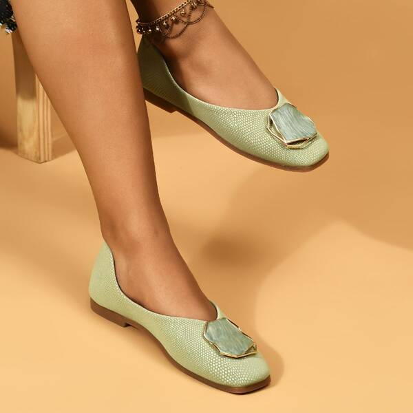

Metal Decor Ballet Flats, Green