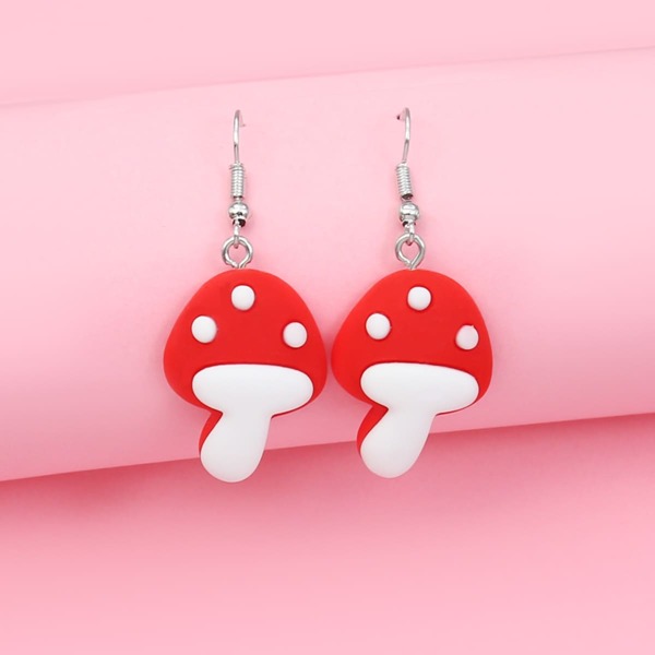 

Girls Mushroom Design Drop Earrings, Red and white