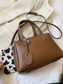 女士纯色 PU 皮革休闲手提包 - 棕色 - 查看 4