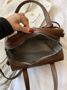 女士纯色 PU 皮革休闲手提包 - 棕色 - 查看 5
