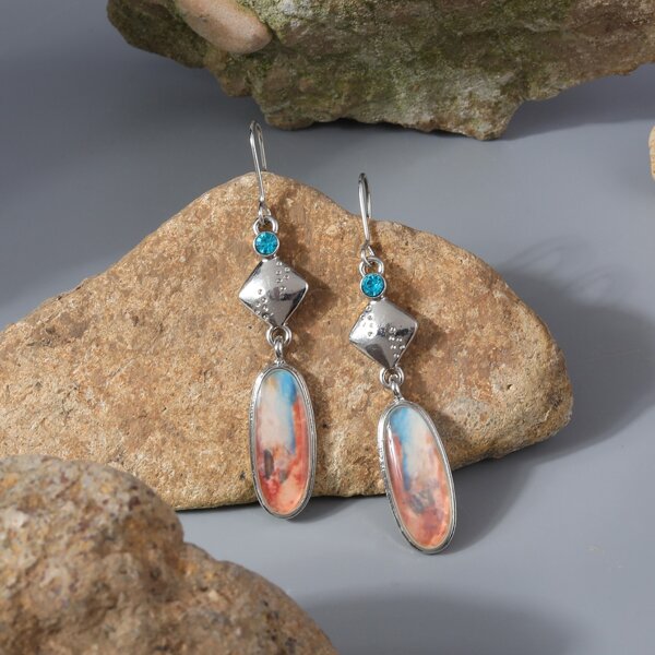 

Oval Drop Earrings, Multicolor