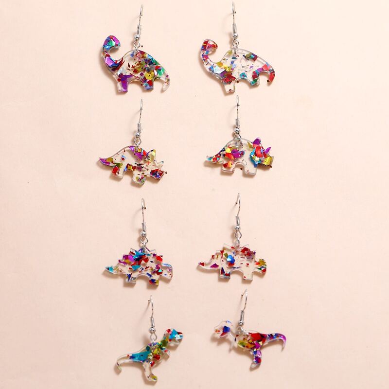 

4pairs Dinosaur Drop Earrings, Multicolor