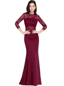 BABYONLINE D.R.E.S.S. Mermaid Hem Lace Bridesmaid Dress - Burgundy - View 1