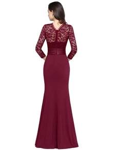 BABYONLINE D.R.E.S.S. Mermaid Hem Lace Bridesmaid Dress - Burgundy - View 2