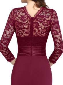 BABYONLINE D.R.E.S.S. Mermaid Hem Lace Bridesmaid Dress - Burgundy - View 3