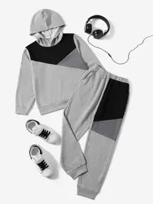 SHEIN Boys Cut And Sew Hoodie & Joggers - Multicolor - View 1