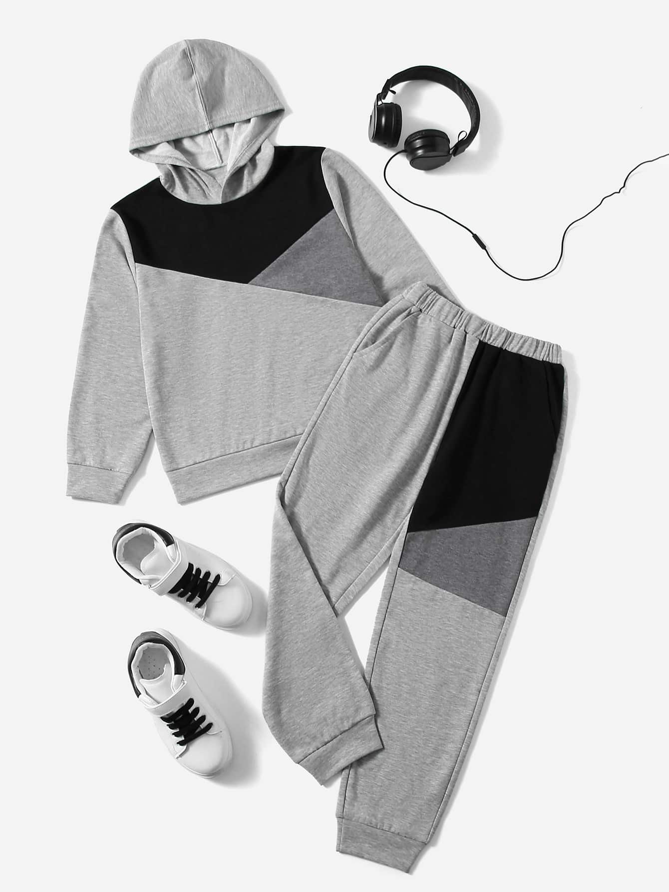 SHEIN Boys Cut And Sew Hoodie & Sweatpants - Multicolor - View 1