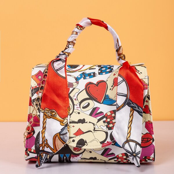 

Twilly Scarf Decor Colorblock All Over Print Square Bag, Multicolor