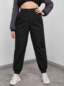 SHEIN Unity Quần Plus Size Túi màu trơn Giải trí - màu đen - Xem 1