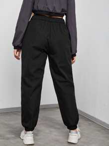 SHEIN Unity Quần Plus Size Túi màu trơn Giải trí - màu đen - Xem 2