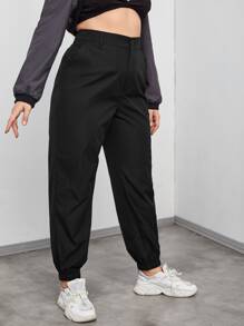 SHEIN Unity Quần Plus Size Túi màu trơn Giải trí - màu đen - Xem 5