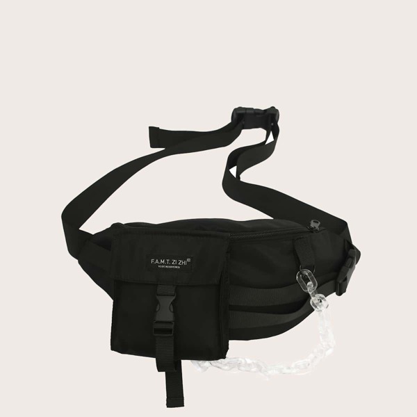 

Men Chain Decor Fanny Pack, Black