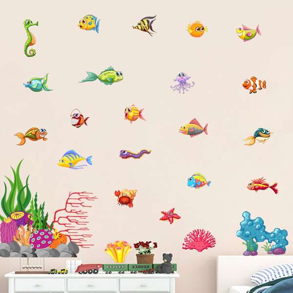 

1set Underwater World Cartoon Graphic Wall Sticker, Multicolor