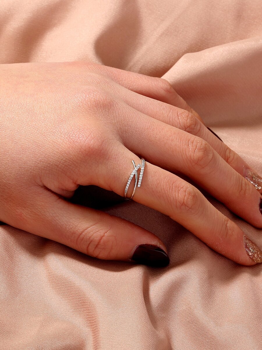 Nooxian 1 chiếc nhẫn hở sang trọng có thể điều chỉnh với đá khối Zirconia, đồng mạ bạch kim giả thanh lịch