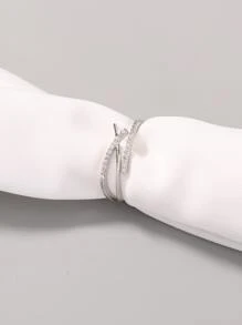 Nooxian 1 chiếc nhẫn hở sang trọng có thể điều chỉnh với đá khối Zirconia, đồng mạ bạch kim giả thanh lịch - Bạc - Xem 3