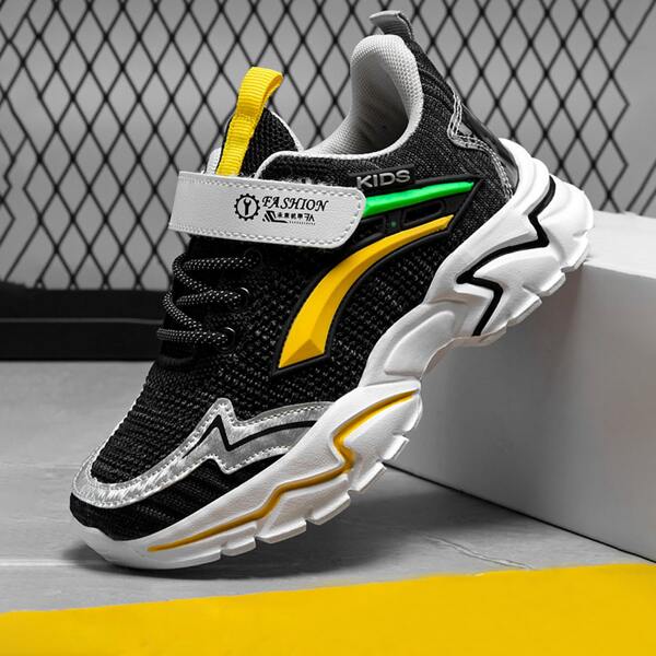 

Кроссовки с текстовым принтом на липучке для мальчиков, Чёрный