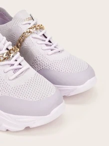 CUCCOO BASICS 鏈條裝飾前綁帶針織老爹鞋 - 紫色 - 查看 9