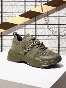 Minimalist Chain Decor Chunky Sneakers Sports Shoes Casual Shoes - Khaki - View 10
