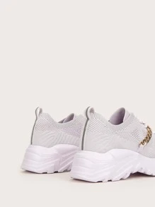 CUCCOO BASICS 鏈條裝飾前綁帶針織老爹鞋 - 紫色 - 查看 10